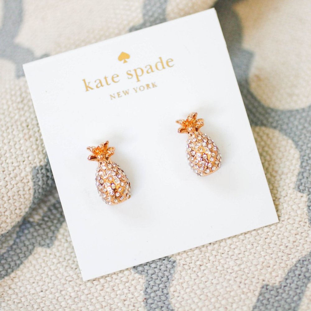 kate spade golden crystal pineapple fruits earrings stud